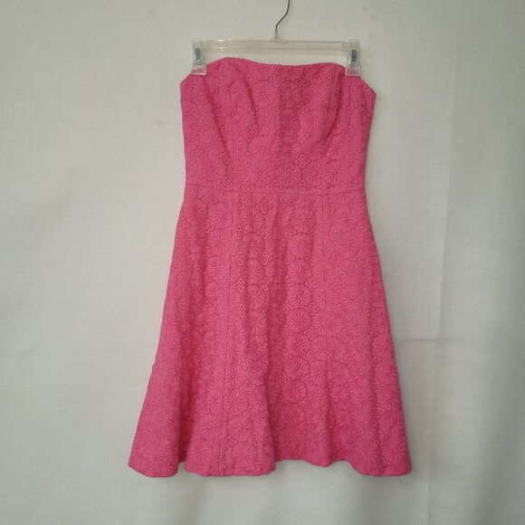Lilly Pulitzer Vicki Dress Women 2 Pink Strapless Mini Vintage Daisy Embroidered - Picture 1 of 11